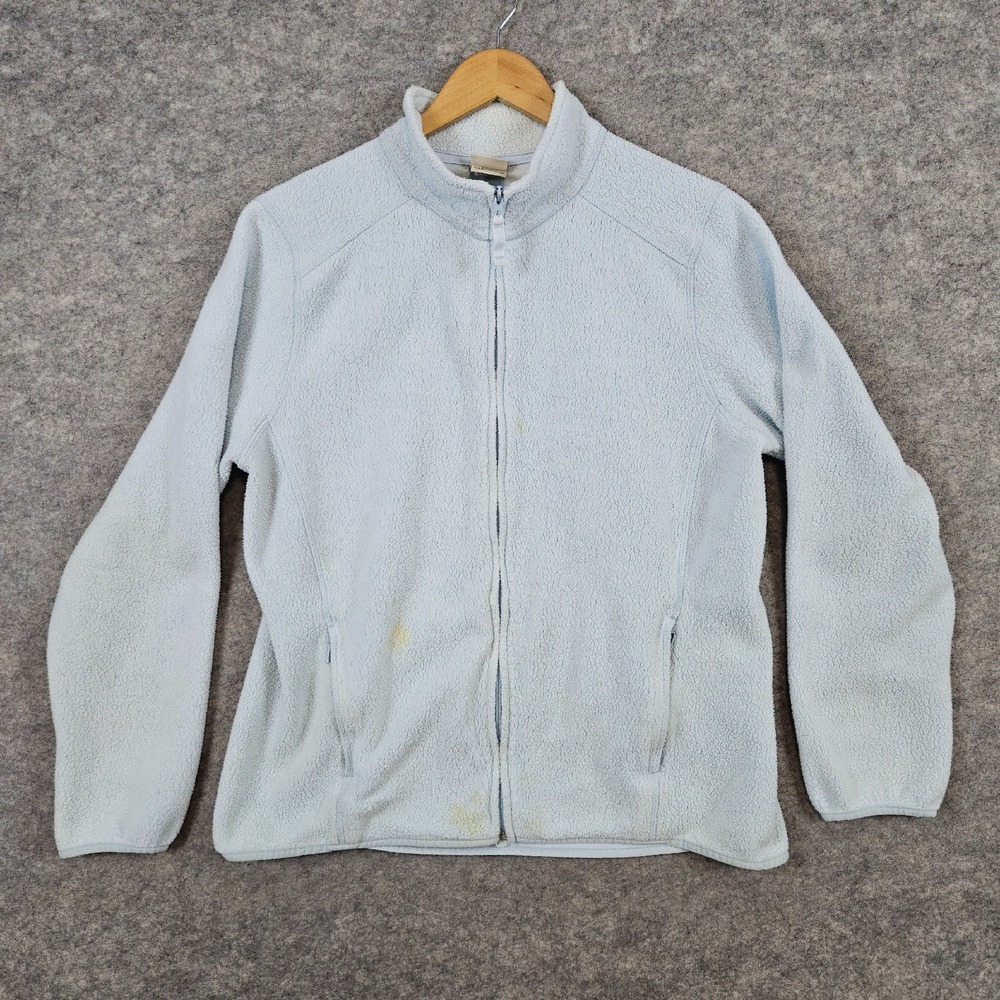 LL Bean Women's Baby Blue Full Zip Fleece Size Misses LG-REG Mock Neck‎ STAINS